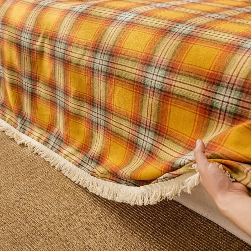 Junips | Autumn Chestnut Plaid Sofa Cover