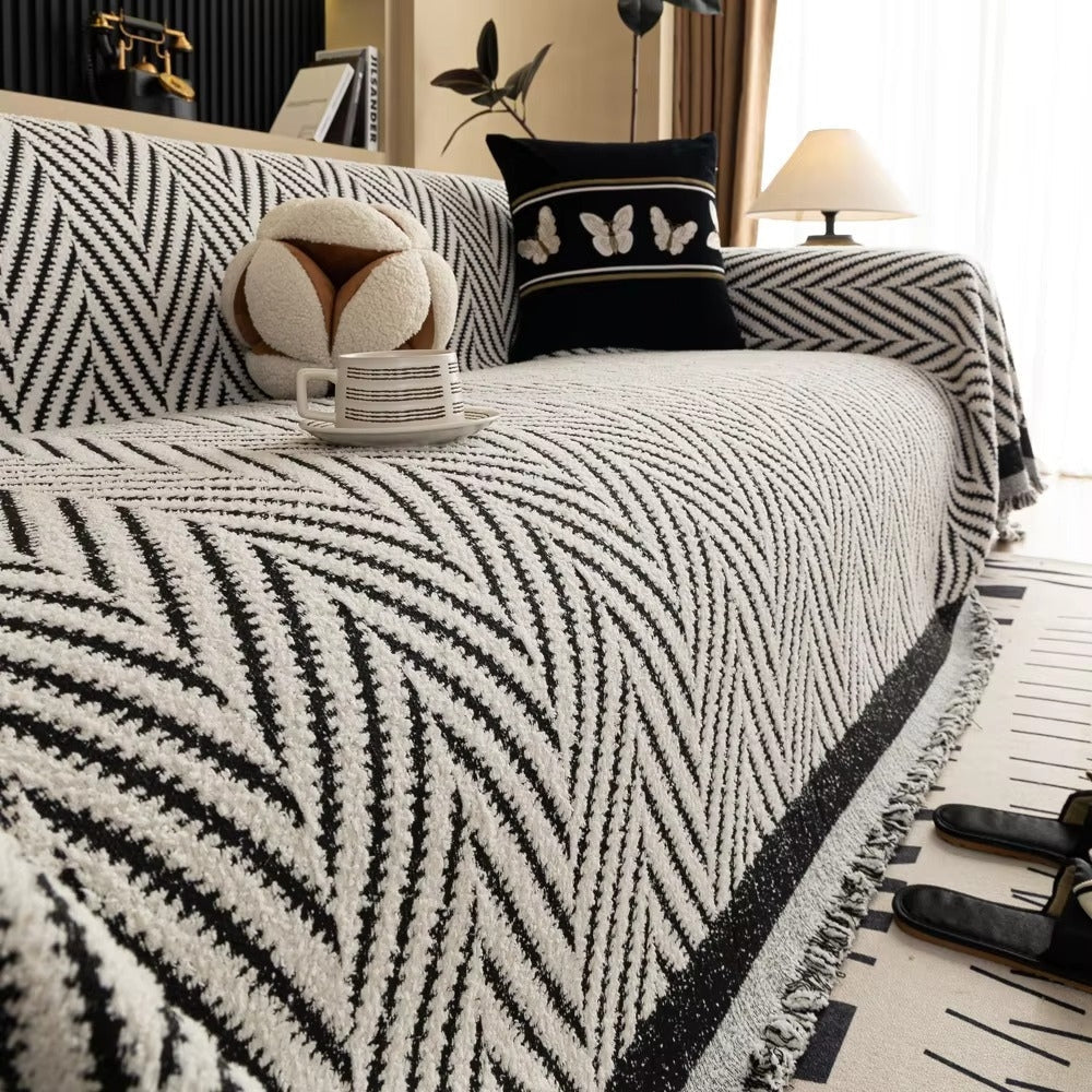 Junips | Chevron Herringbone Tassel Sofa Cover