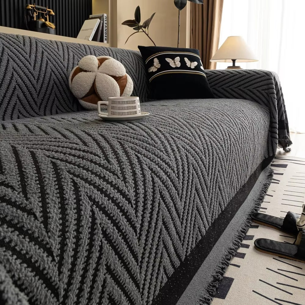 Junips | Chevron Herringbone Tassel Sofa Cover