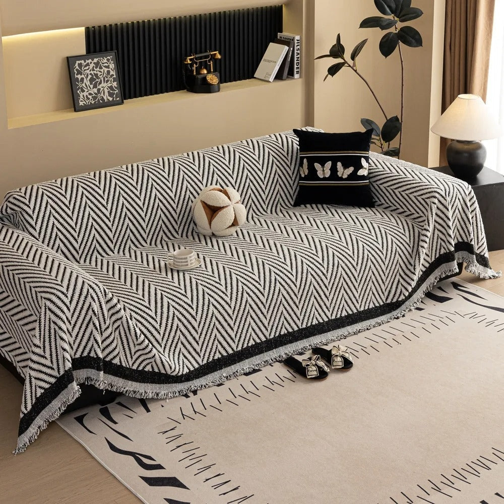 Junips | Chevron Herringbone Tassel Sofa Cover