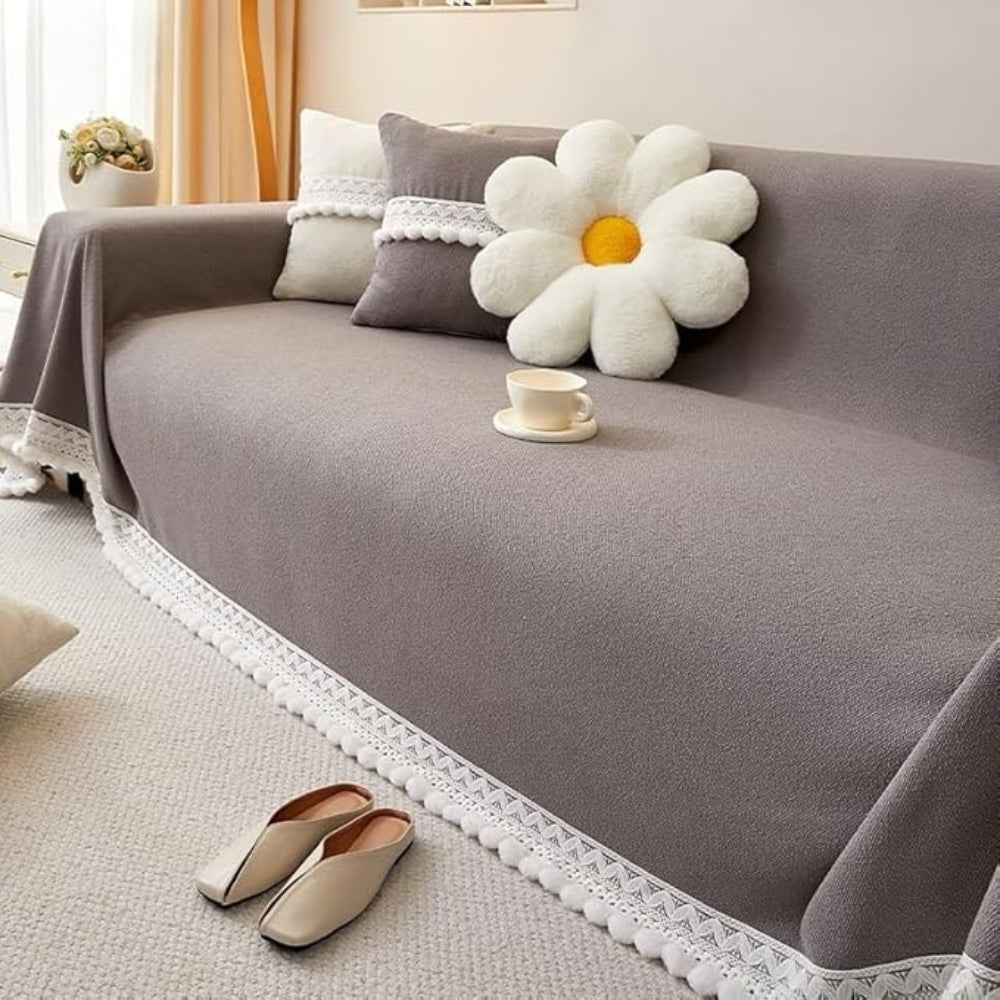 Junips | Classic Chenille Lace Edge Sofa Cover