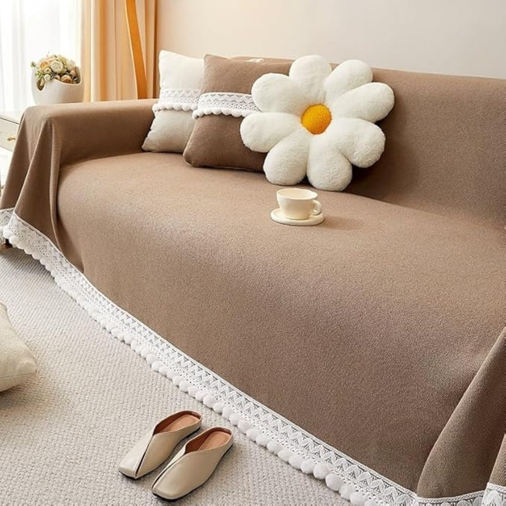 Junips | Classic Chenille Lace Edge Sofa Cover