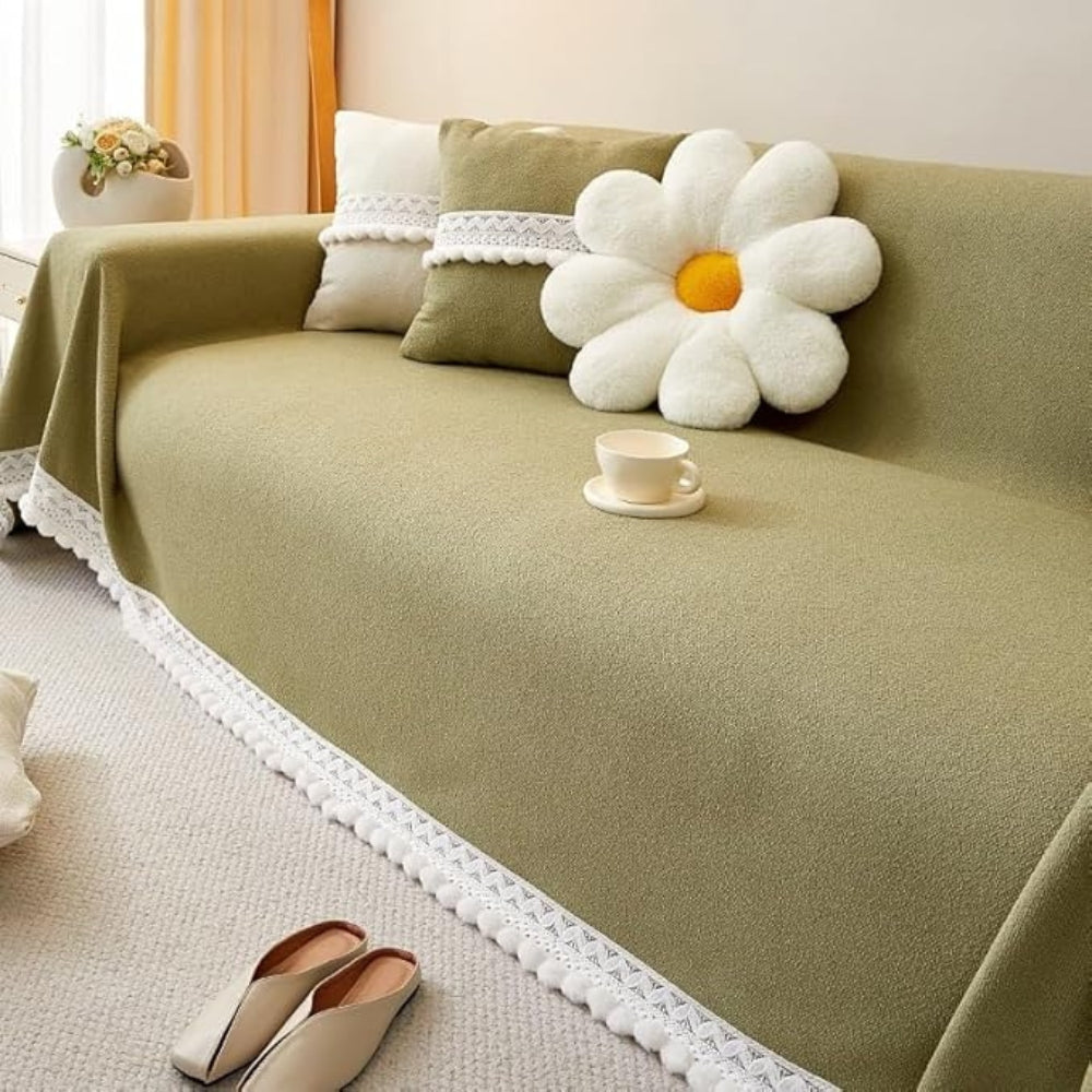 Junips | Classic Chenille Lace Edge Sofa Cover