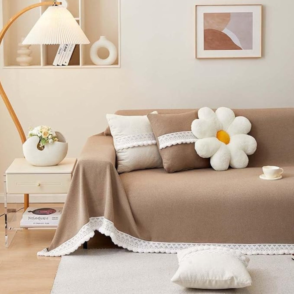Junips | Classic Chenille Lace Edge Sofa Cover