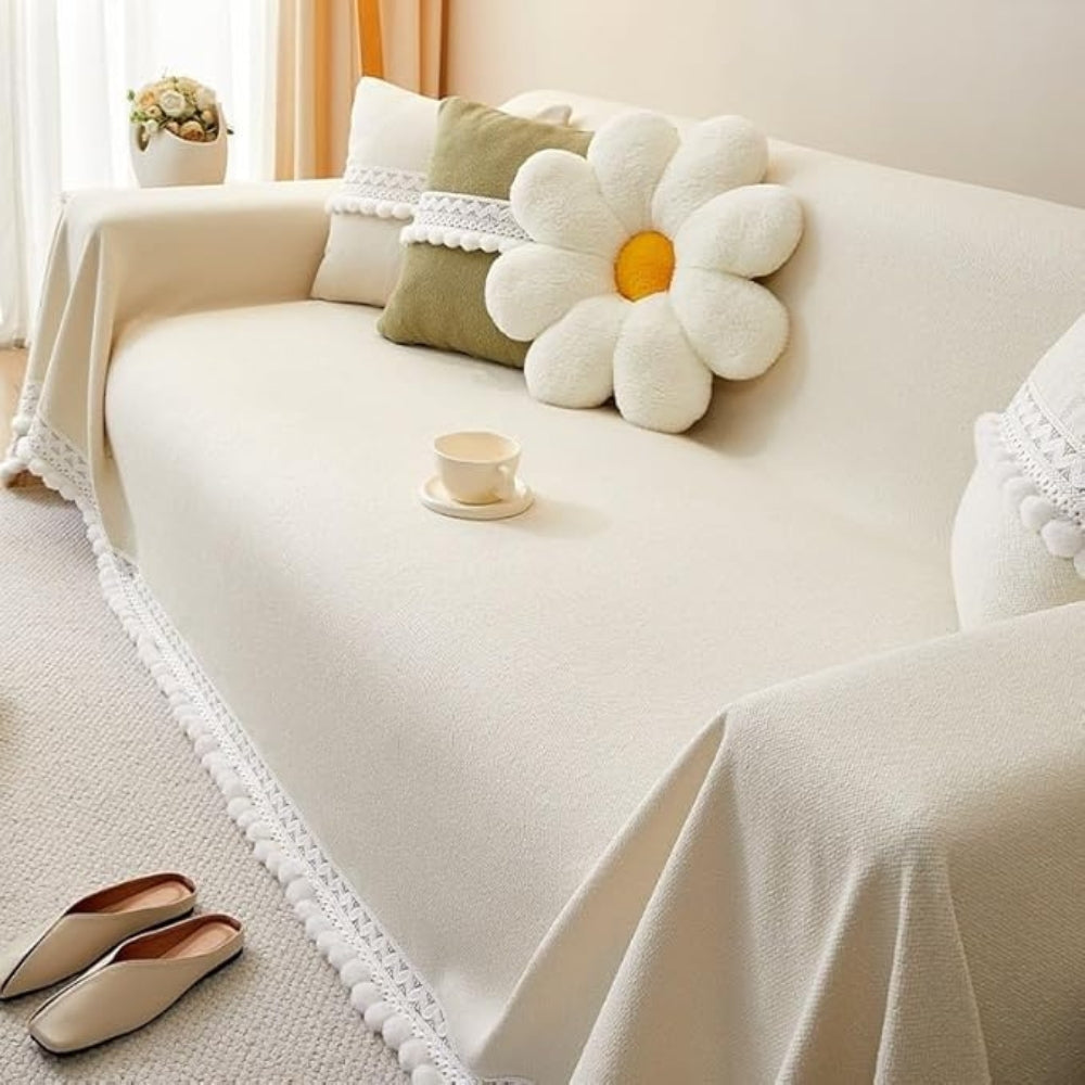 Junips | Classic Chenille Lace Edge Sofa Cover