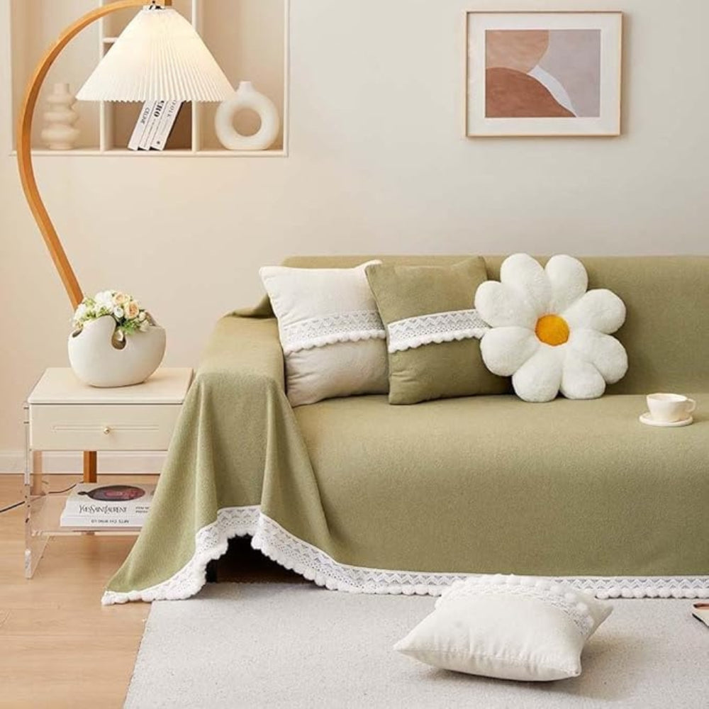 Junips | Classic Chenille Lace Edge Sofa Cover