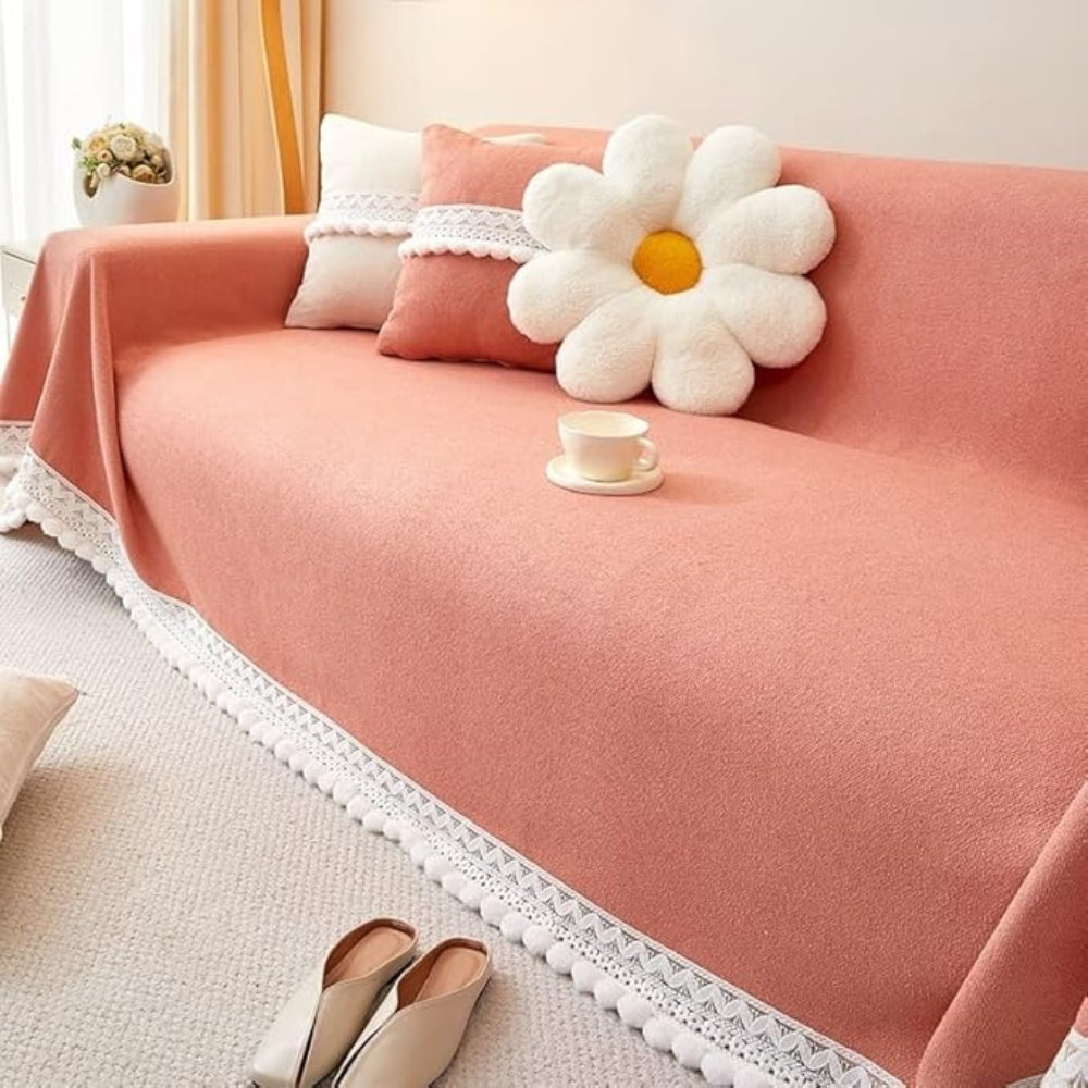 Junips | Classic Chenille Lace Edge Sofa Cover