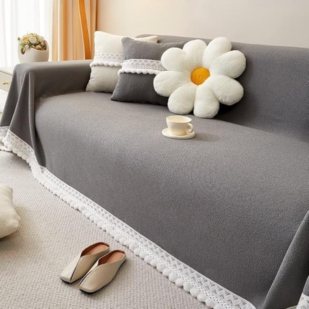 Junips | Classic Chenille Lace Edge Sofa Cover