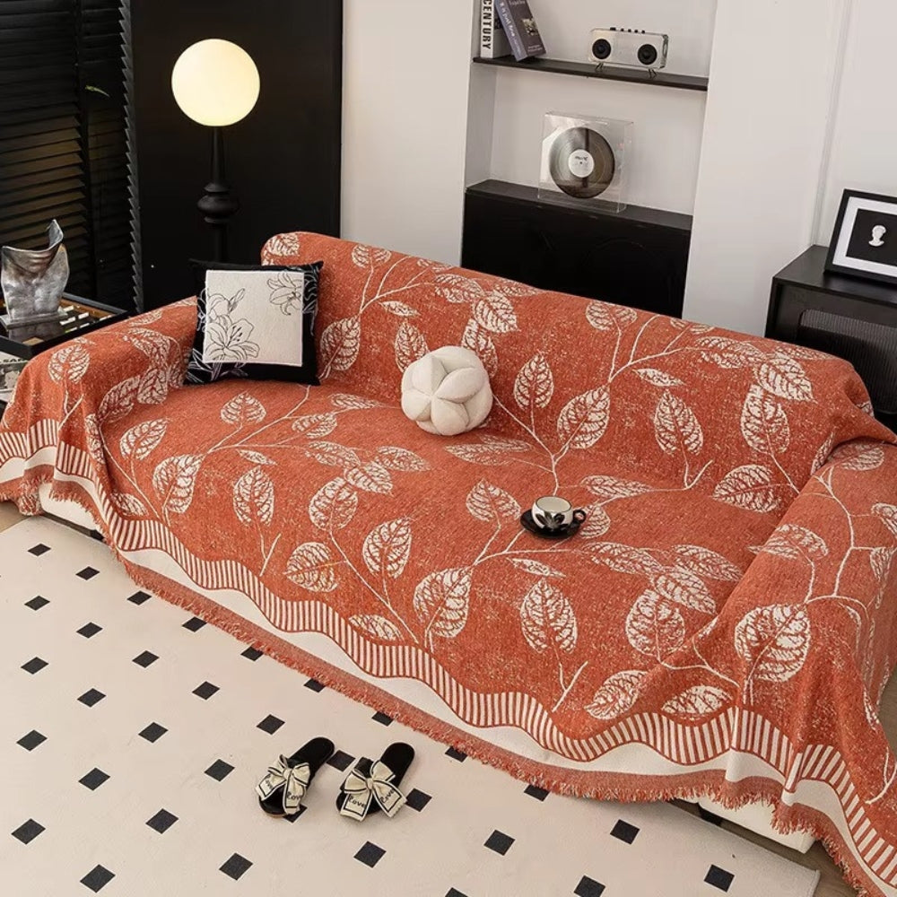 Junips | Classic Chenille Leaf Sofa Cover
