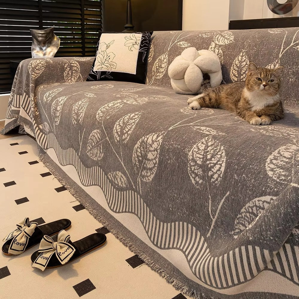 Junips | Classic Chenille Leaf Sofa Cover