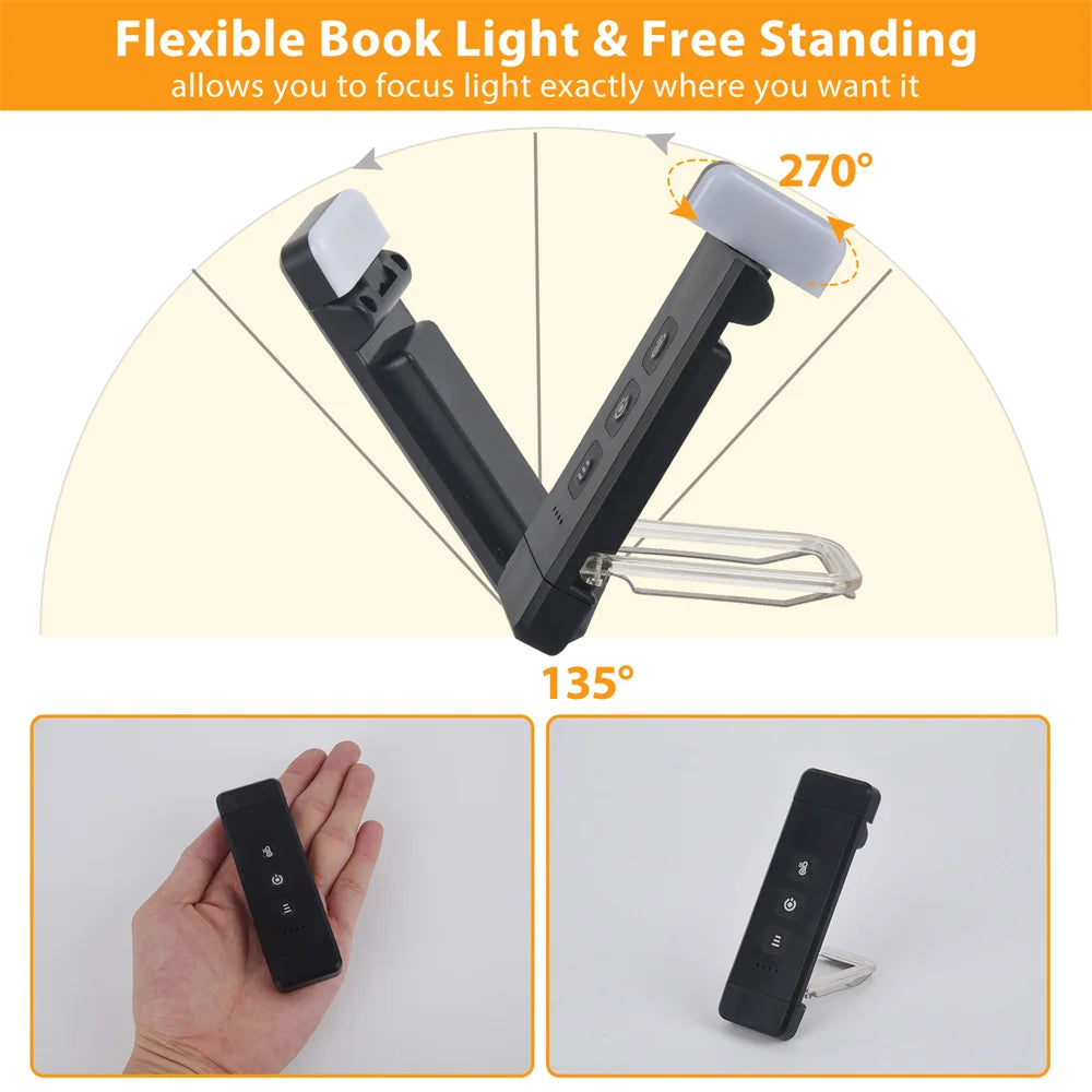 Junips | Clip-on book light, USB rechargeable reading light with timer, portable LED bookmark light for bedside & desk