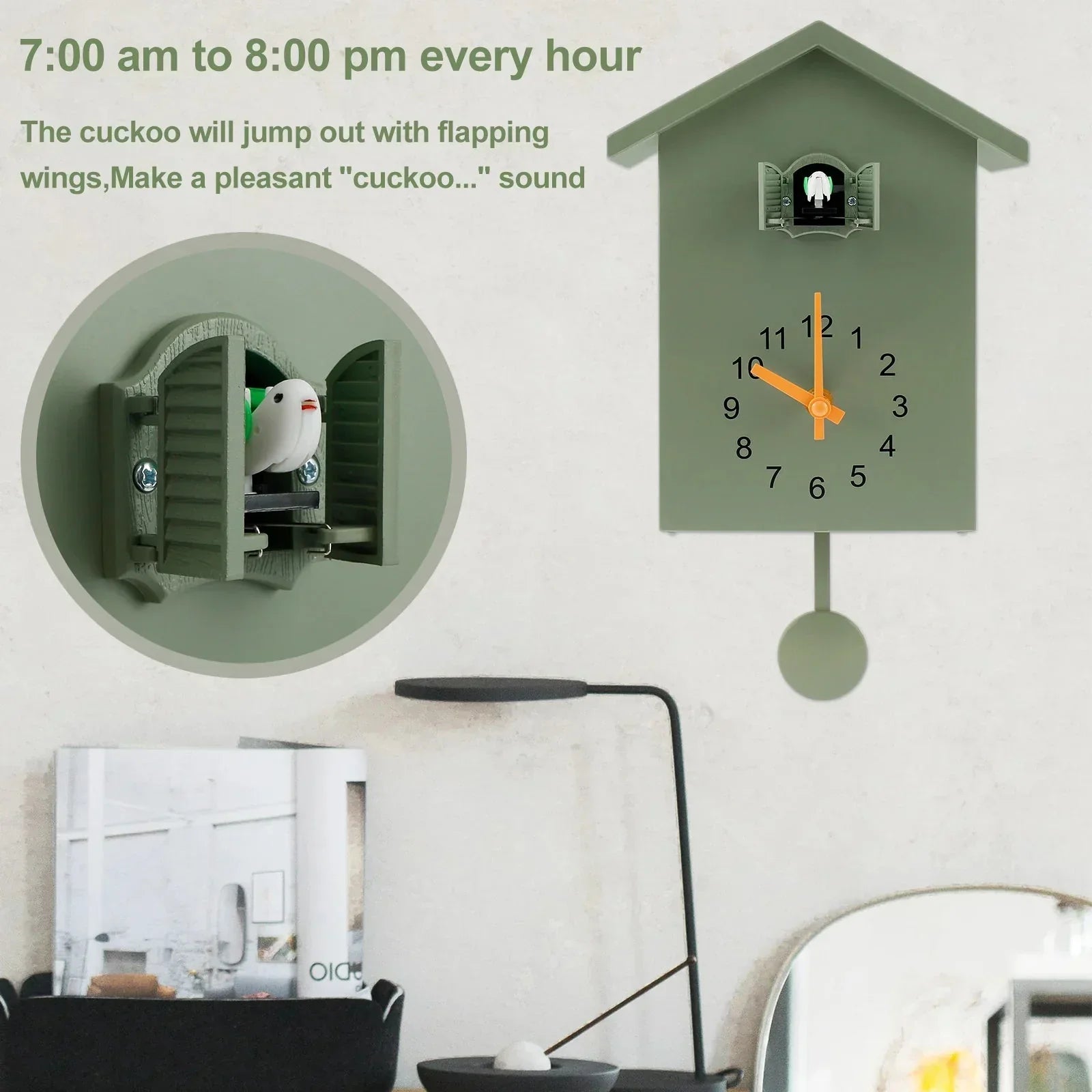 Junips | Cuckoo Clock Cuckoo Sound Clock with Pendulum Delicate Cuckoo Clock Bird Battery Operated Cuckoo Wall Clock for Living Room Decor