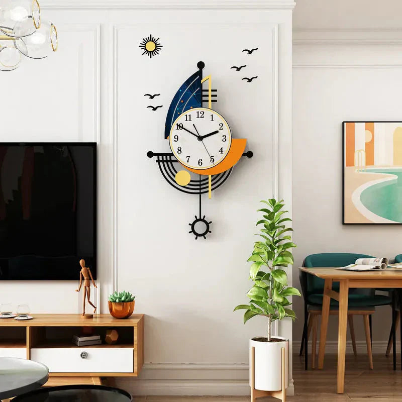 Junips | Decorative Wall Clock Navigation Sailboat Creative Design Clock Indoor Clock Decoration Living Room Background Wall Decor