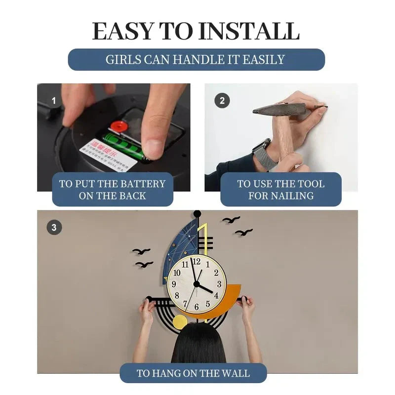 Junips | Decorative Wall Clock Navigation Sailboat Creative Design Clock Indoor Clock Decoration Living Room Background Wall Decor