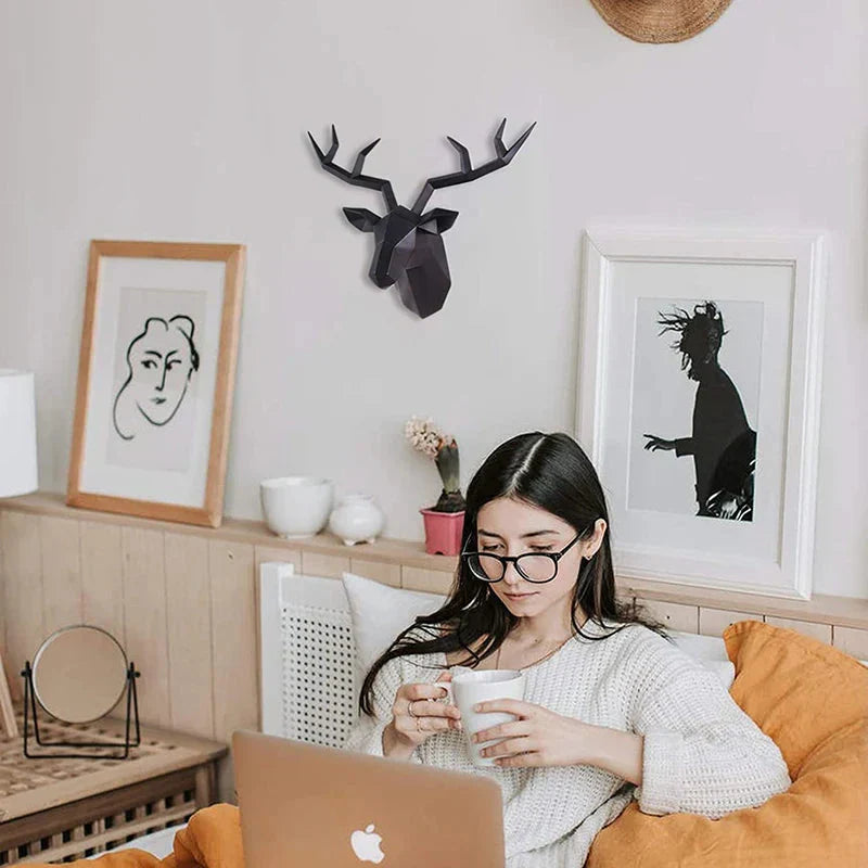 Junips | Deer Head Sculpture Animal Statue Figures Wall Hanging Creative Moose Art Antlers Statuette for Office Decor Wall Mounting
