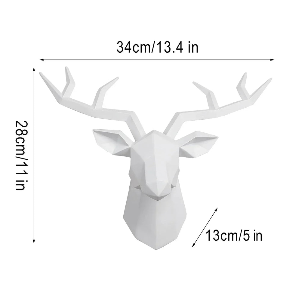 Junips | Deer Head Sculpture Animal Statue Figures Wall Hanging Creative Moose Art Antlers Statuette for Office Decor Wall Mounting