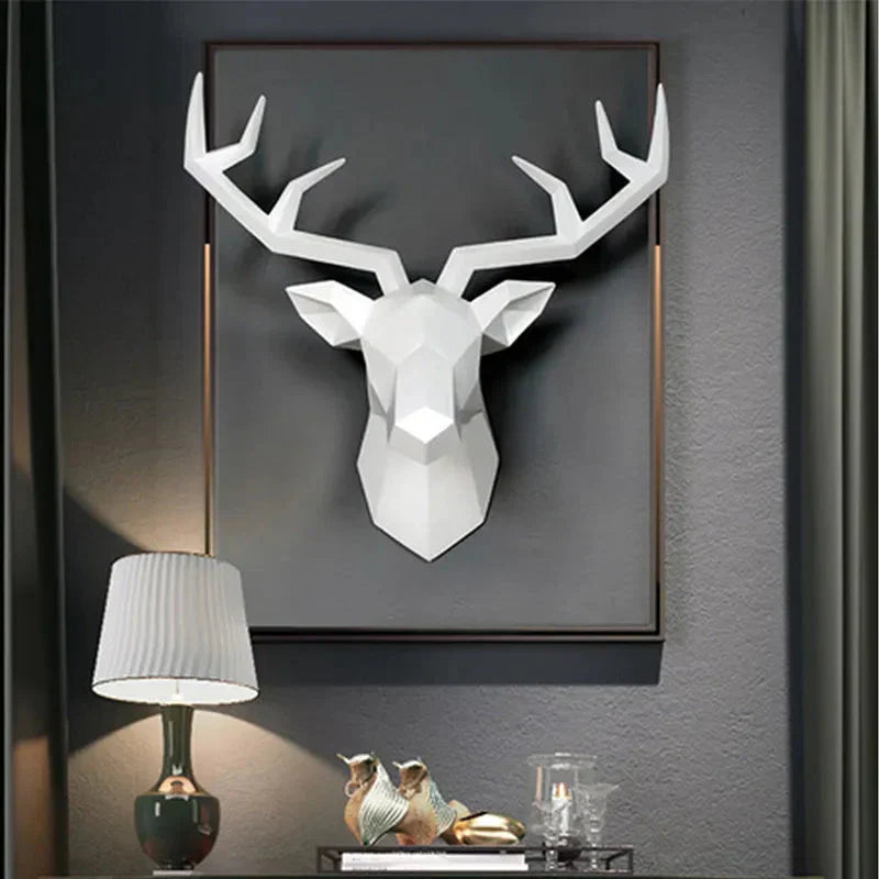 Junips | Deer Head Sculpture Animal Statue Figures Wall Hanging Creative Moose Art Antlers Statuette for Office Decor Wall Mounting