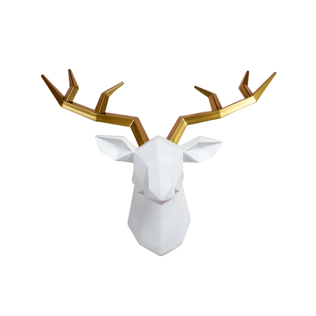 Junips | Deer Head Sculpture Animal Statue Figures Wall Hanging Creative Moose Art Antlers Statuette for Office Decor Wall Mounting