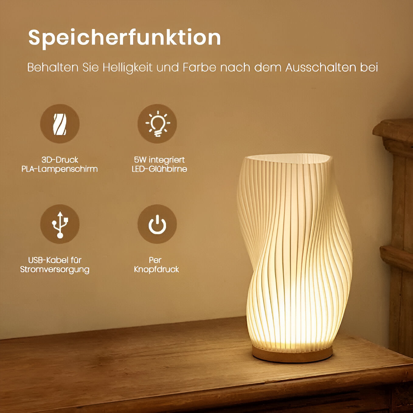 Junips | DreamWave - Modern cream-colored 3D wave lamp with elegant metal base