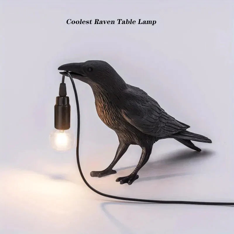 Junips | E14-Bulb with Plug Gothic Raven Lamp Vintage Resin Bird Lamp for Nightstand, Office, Living Room Farmhouse Art Deco Style