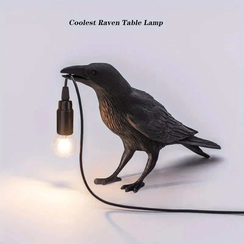 Junips | E14-Bulb with Plug Gothic Raven Lamp Vintage Resin Bird Lamp for Nightstand, Office, Living Room Farmhouse Art Deco Style