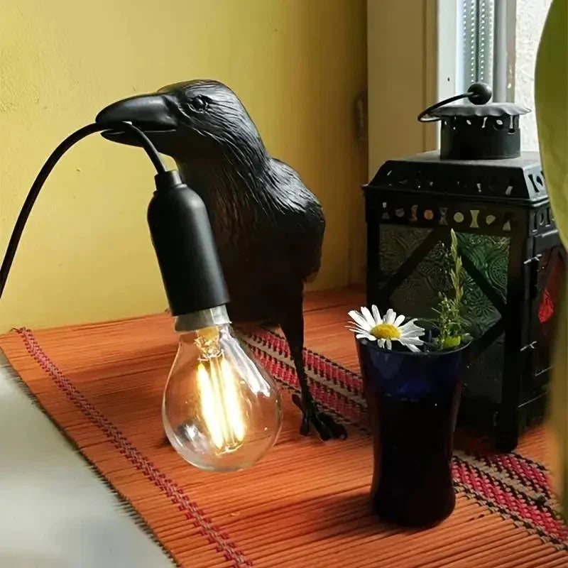 Junips | E14-Bulb with Plug Gothic Raven Lamp Vintage Resin Bird Lamp for Nightstand, Office, Living Room Farmhouse Art Deco Style