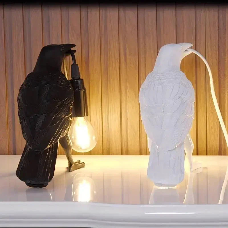 Junips | E14-Bulb with Plug Gothic Raven Lamp Vintage Resin Bird Lamp for Nightstand, Office, Living Room Farmhouse Art Deco Style