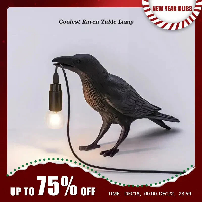 Junips | E14-Bulb with Plug Gothic Raven Lamp Vintage Resin Bird Lamp for Nightstand, Office, Living Room Farmhouse Art Deco Style