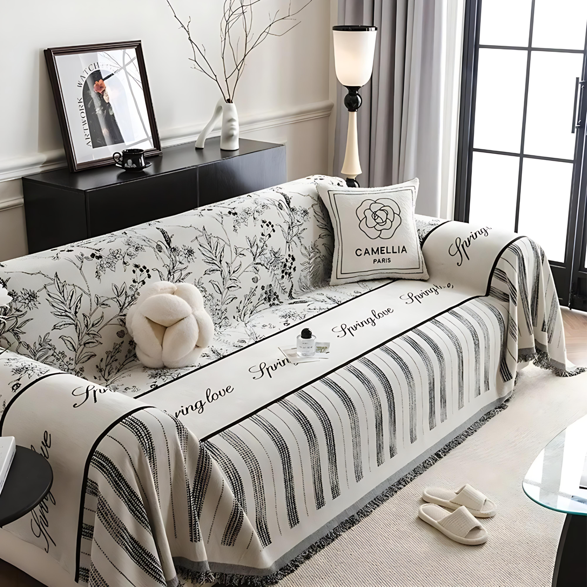Junips | Elegant Black and White Sofa Cover Protector