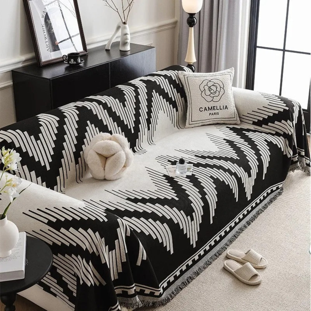 Junips | Elegant Black and White Sofa Cover Protector