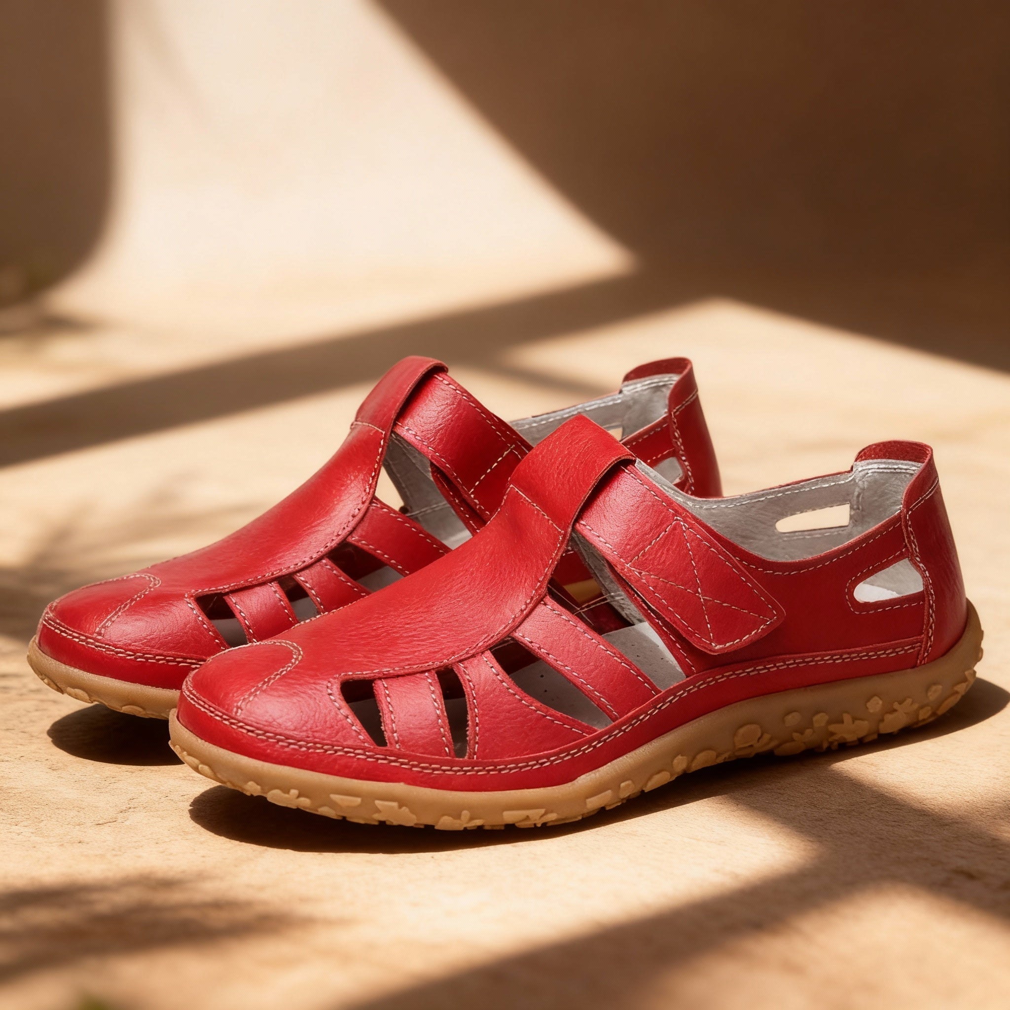 Junips | Orthopedic Retro Sandals | Split Leather Anti-Slip Flats | Anatomical Arch Support | Shock-Absorbing Rubber Outsole | Diabetic-Friendly Wide Toe Box | Slip-On Ergonomic Footwear