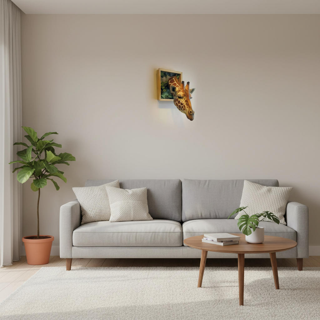 Junips | 3D Giraffe Head Wall Sculpture | High-Fidelity Latex Emulsion Resin | 25cm Architectural Wall Decor | Realistic Animal Bust for Residential & Commercial Spaces