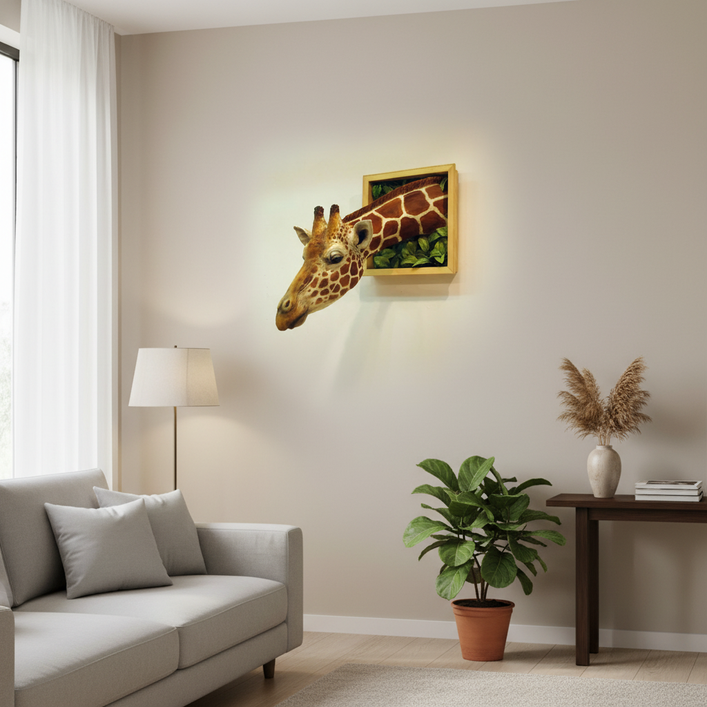 Junips | 3D Giraffe Head Wall Sculpture | High-Fidelity Latex Emulsion Resin | 25cm Architectural Wall Decor | Realistic Animal Bust for Residential & Commercial Spaces