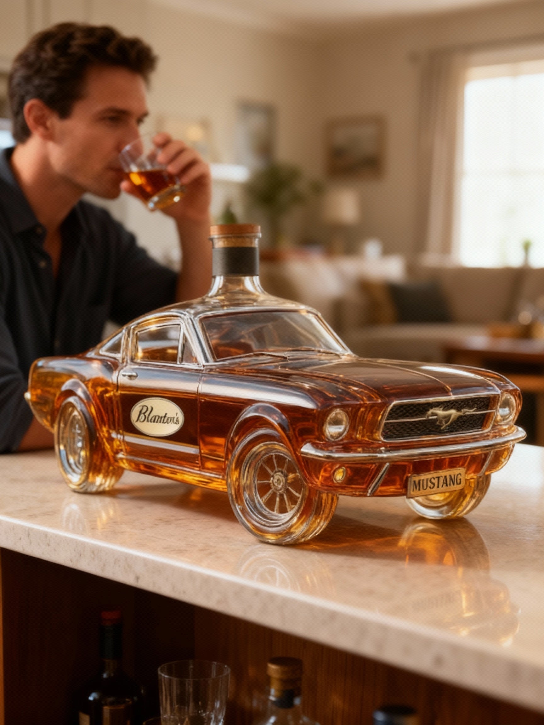 Junips | Mustang Car Shaped Whiskey Decanter | 3D Design Glass Decanter for Spirits | Home Bar Use