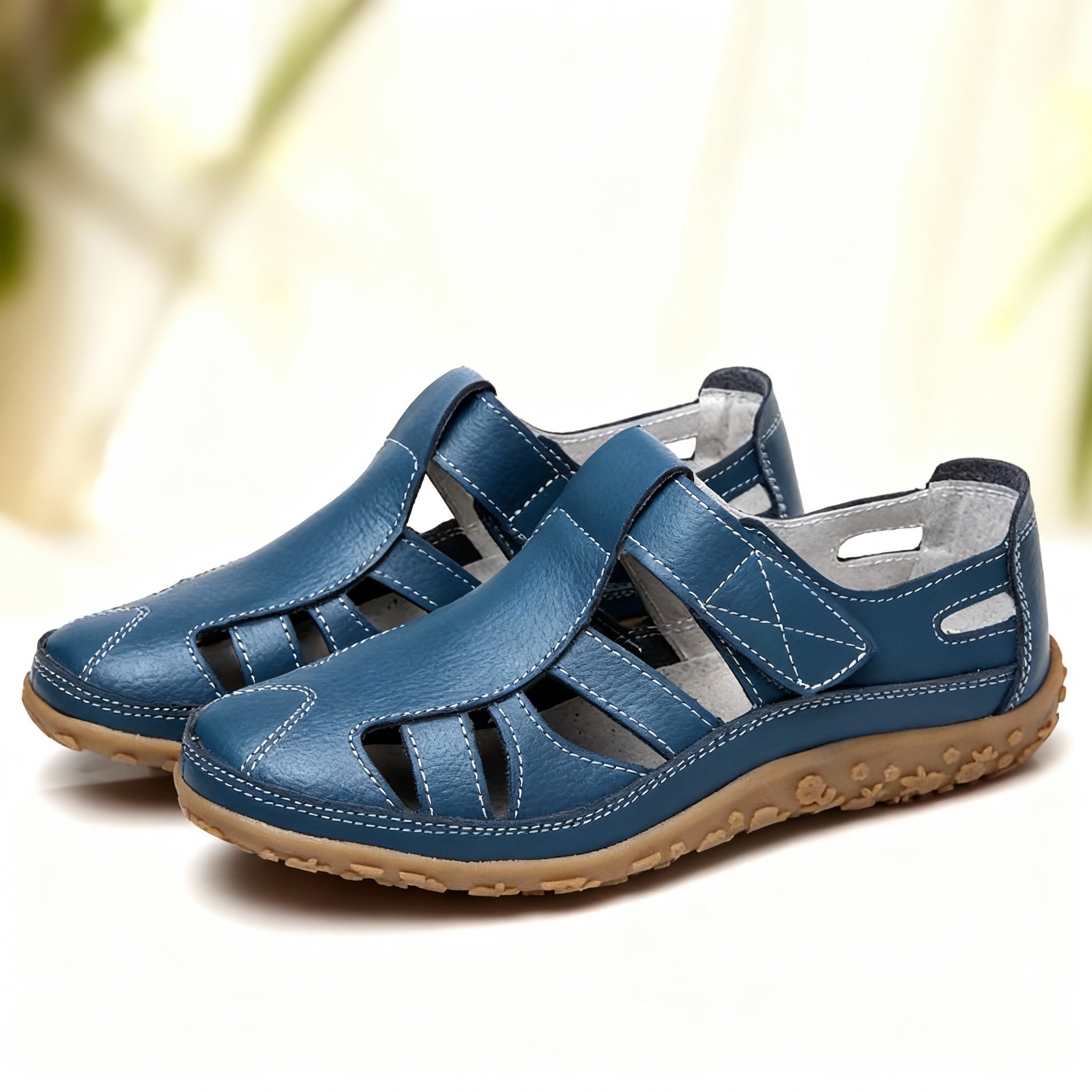 Junips | Orthopedic Retro Sandals | Split Leather Anti-Slip Flats | Anatomical Arch Support | Shock-Absorbing Rubber Outsole | Diabetic-Friendly Wide Toe Box | Slip-On Ergonomic Footwear