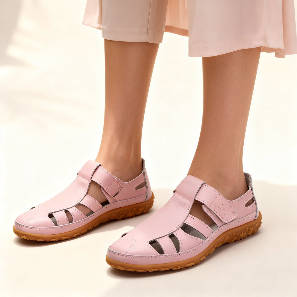 Junips | Orthopedic Retro Sandals | Split Leather Anti-Slip Flats | Anatomical Arch Support | Shock-Absorbing Rubber Outsole | Diabetic-Friendly Wide Toe Box | Slip-On Ergonomic Footwear