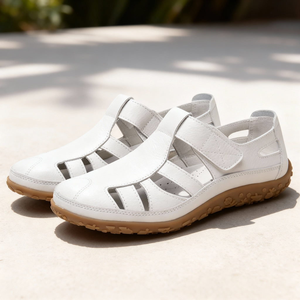 Junips | Orthopedic Retro Sandals | Split Leather Anti-Slip Flats | Anatomical Arch Support | Shock-Absorbing Rubber Outsole | Diabetic-Friendly Wide Toe Box | Slip-On Ergonomic Footwear