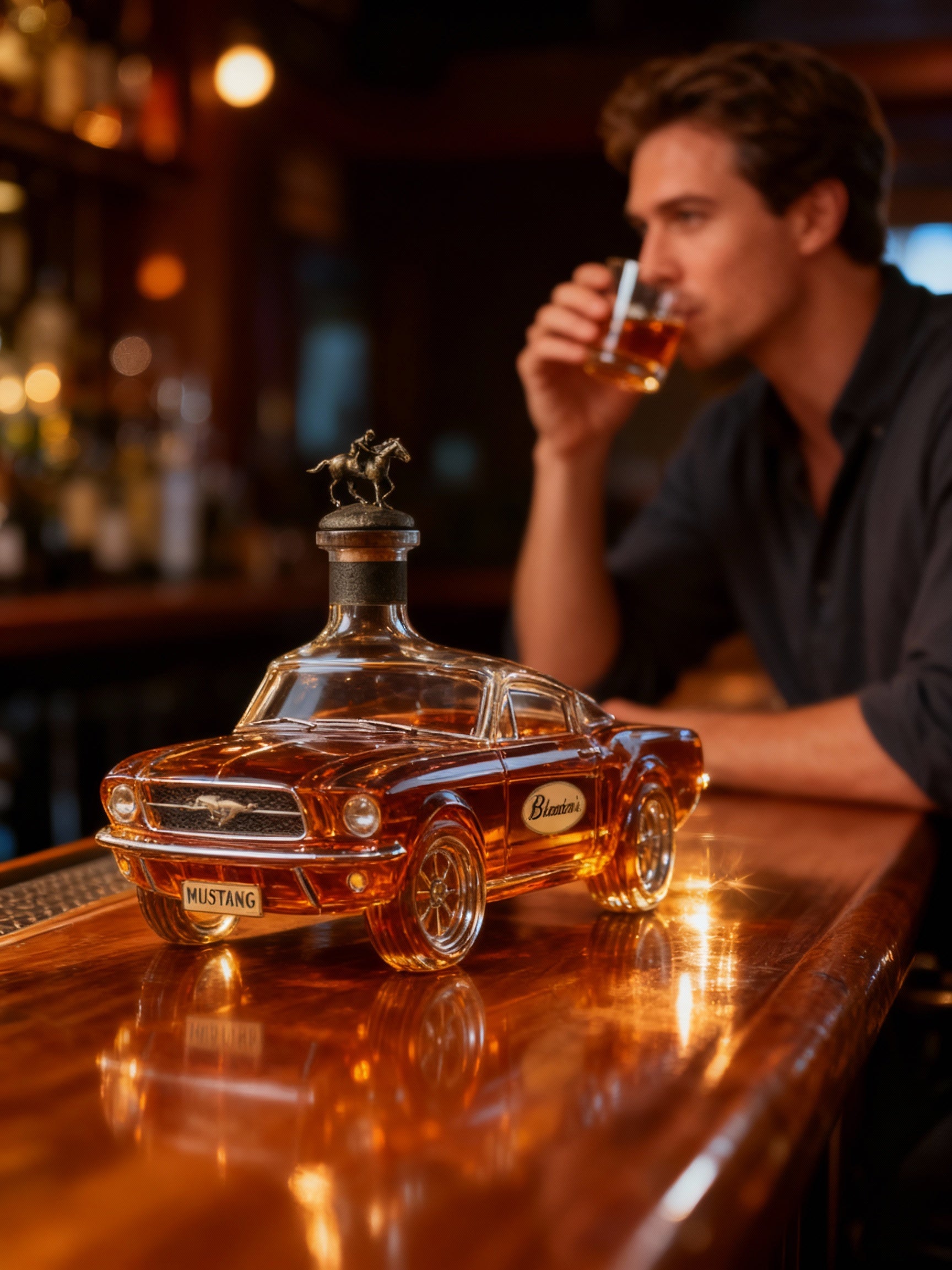 Junips | Mustang Car Shaped Whiskey Decanter | 3D Design Glass Decanter for Spirits | Home Bar Use