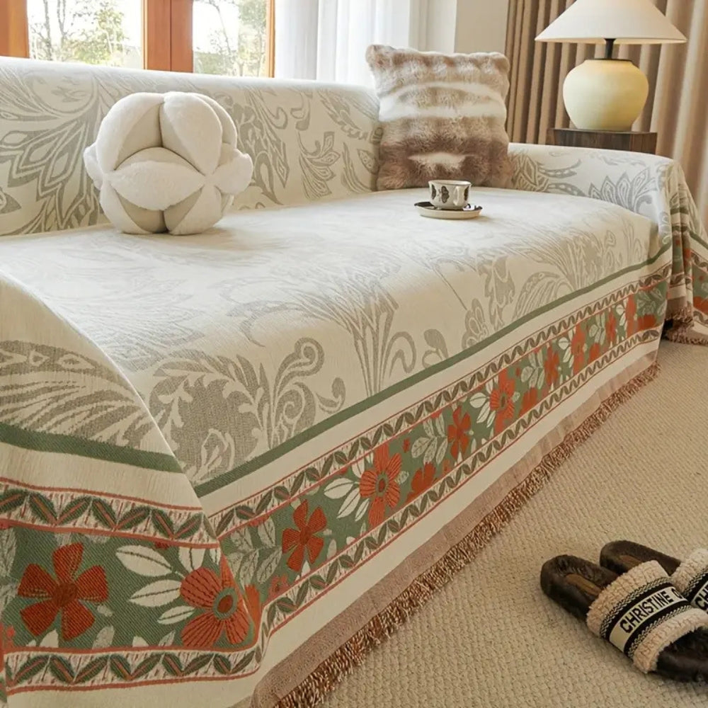 Junips | Floral Tasseled Boho Sofa Cover