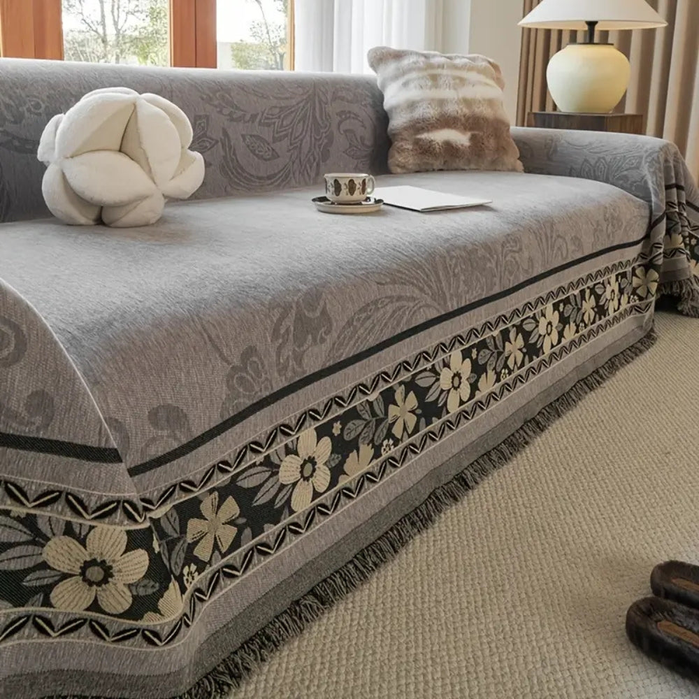 Junips | Floral Tasseled Boho Sofa Cover