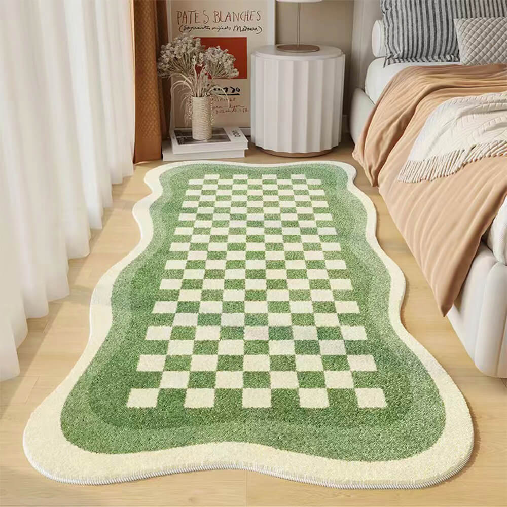 Junips | Faux Cashmere Checkered Cozy Nightstand Rug Irregular Shape Rug
