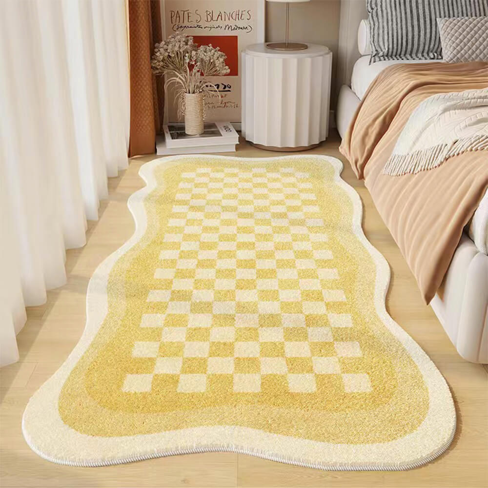 Junips | Faux Cashmere Checkered Cozy Nightstand Rug Irregular Shape Rug