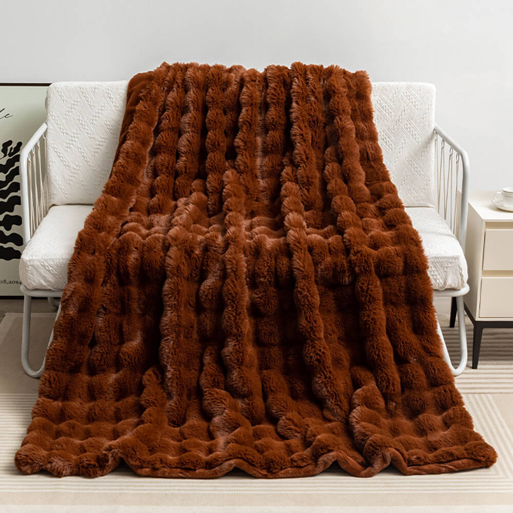 Junips | Premium Bubble Double Layer Thick Faux Rabbit Fur Blanket