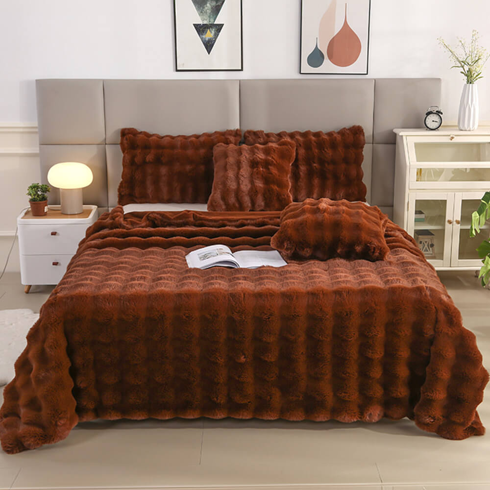 Junips | Premium Bubble Double Layer Thick Faux Rabbit Fur Blanket
