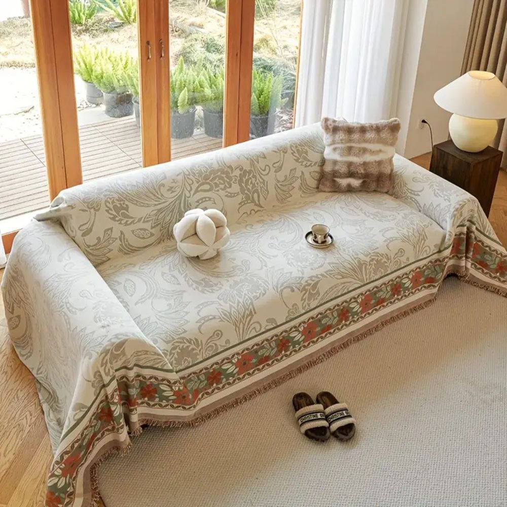 Junips | Floral Tasseled Boho Sofa Cover