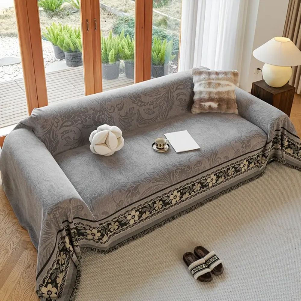 Junips | Floral Tasseled Boho Sofa Cover