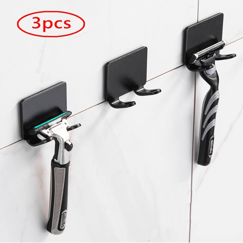 Junips | Punch-free Razor Holder Storage Hook (1/2/3 Pieces) - Wall Mounted Men's Razor Shelf for the Bathroom