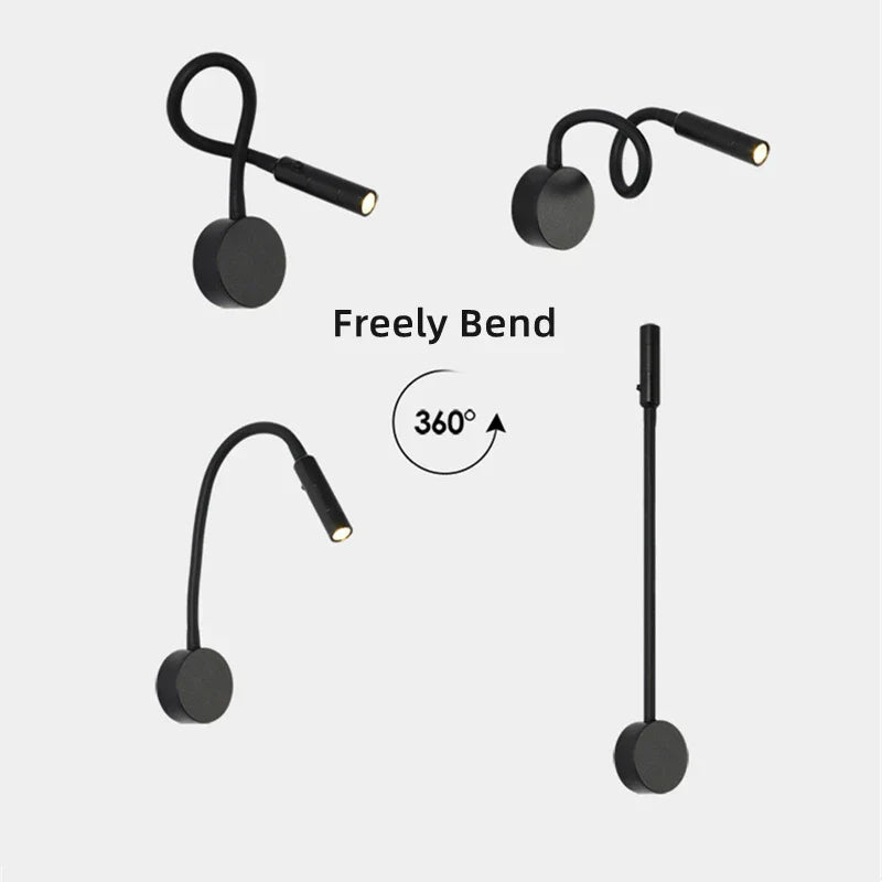 Junips | Modern Flexible LED Reading Wall Lamp with Switch for Bedroom and Study - 1W/3W