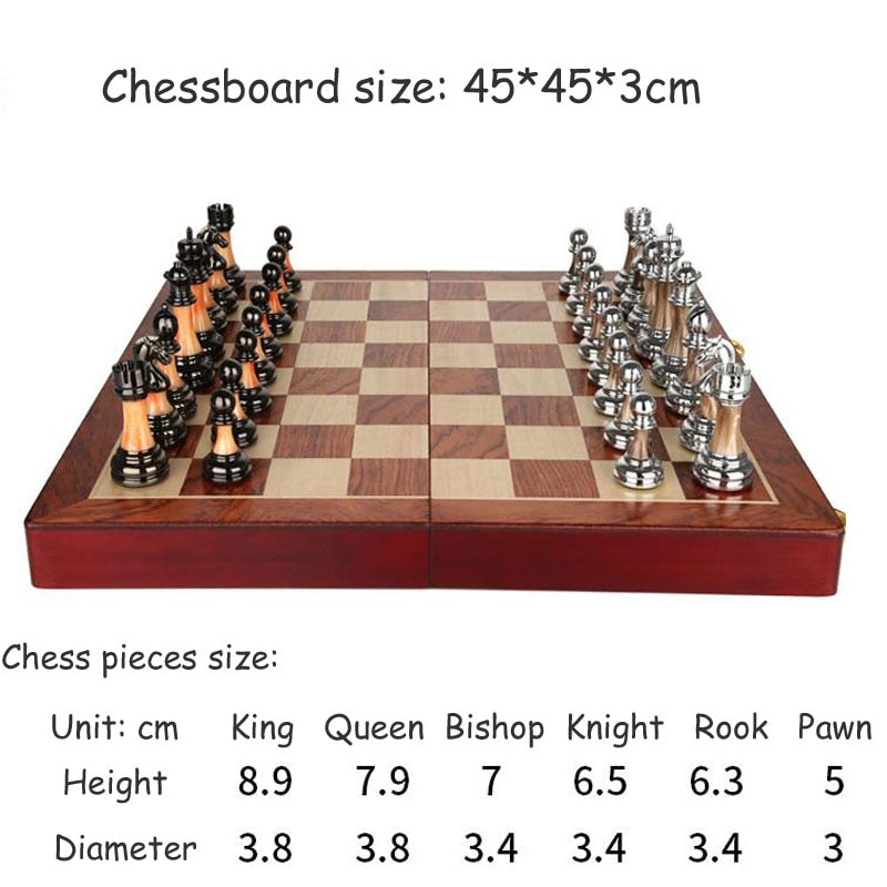 Junips | Luxurious chess set made of metal with a large 45 cm wooden board