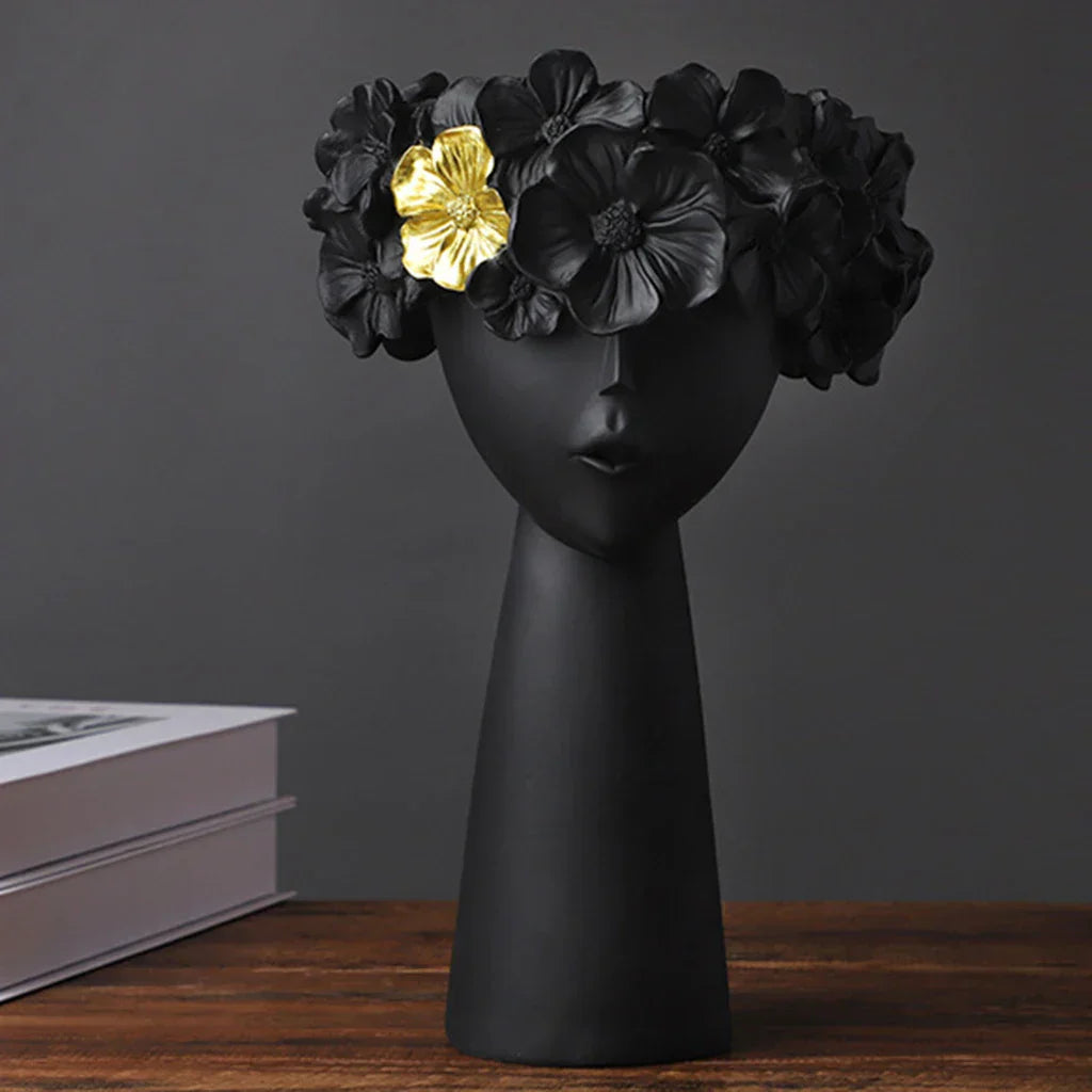 Junips | Nordic Girl Head Flower Resin Vase Statue Flower Vases for Office Desktop Dried Flowers Ornaments Decor Container
